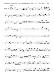 Partition violons I, Concerto Grosso en D major, HWV 317, HWV 317 ; Op.3 No.6 par George Frideric Handel