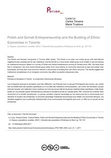 Polish and Somali Entrepreneurship and the Building of Ethnic Economies in Toronto  - article ; n°1 ; vol.21, pg 167-181