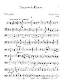 Partition violoncelles, symphonique Dances, Grieg, Edvard