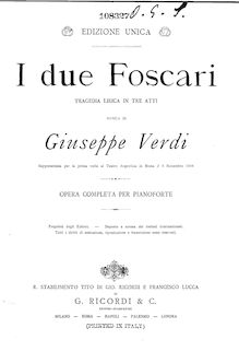 Partition complète, I due Foscari, Tragedia lirica in tre attiThe Two Foscari par Giuseppe Verdi