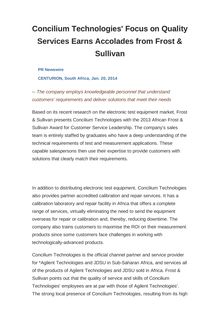 Concilium Technologies  Focus on Quality Services Earns Accolades from Frost & Sullivan