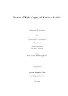 Rodents of Ndola (Copperbelt Province, Zambia) [Elektronische Ressource] / vorgelegt von Mathias Kawalika