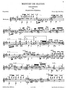 Partition complète, Menuet de Haydn, E major, Tárrega, Francisco