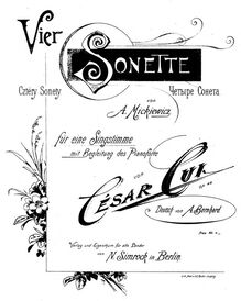 Partition Title page, 4 Sonnets, Cztery sonety ; Четыре сонета Мицкевича ; Vier Sonette von A. Mickiewicz