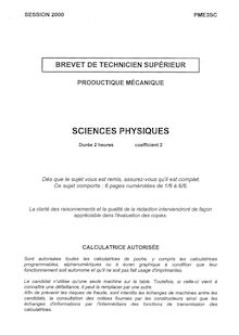 Sciences physiques 2000 BTS Productique mécanique
