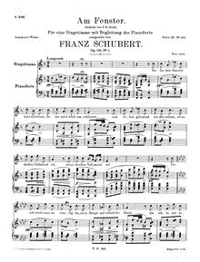 Partition complète, Am Fenster, D.878 (Op.105 No.3), At The Window par Franz Schubert