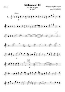 Partition hautbois 1/2, Symphony No.12, G major, Mozart, Wolfgang Amadeus