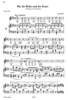 Partition No. 5: Wie die Wolke nach der Sonne, 6 chansons, 6 Gesänge par Johannes Brahms