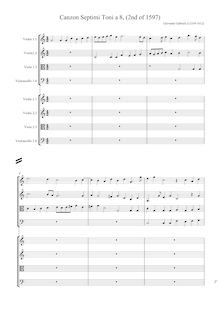 Partition Score avec C-clefs pour cordes, Canzon Septimi Toni a 8, (2nd of 1597)