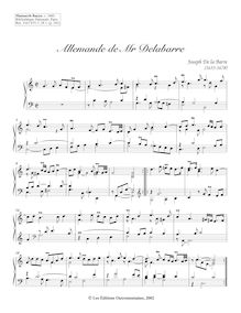 Partition Allemande, 4 clavecin pièces from Manuscrit Bauyn, La Barre, Joseph de