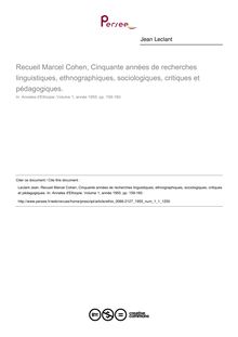 Recueil Marcel Cohen, Cinquante années de recherches linguistiques, ethnographiques, sociologiques, critiques et pédagogiques.  ; n°1 ; vol.1, pg 159-160