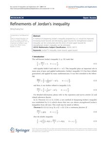 Refinements of Jordan s inequality