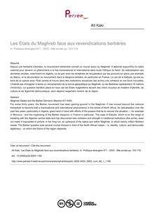 Les Etats du Maghreb face aux revendications berbères - article ; n°1 ; vol.68, pg 103-118
