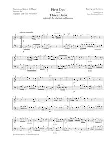 Partition complète (Descant, basse enregistrements), 3 duos pour clarinette et basson
