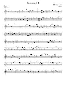 Partition ténor viole de gambe, octave aigu clef, fantaisies pour 4 violes de gambe par Thomas Lupo