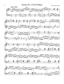 Partition Sonata R.12 en G major, clavier sonates R.11–20, Soler, Antonio