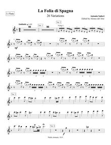 Partition flûte 1, 26 Variations on La Folia di Spagna, D minor