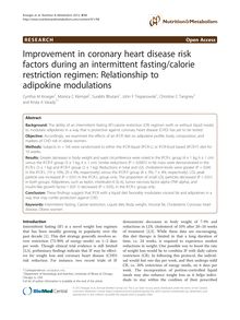 Improvement in coronary heart disease risk factors during an intermittent fasting/calorie restriction regimen: Relationship to adipokine modulations
