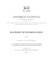Rapport d'information déposé par la Commission de la défense nationale et des forces armées sur l'Etablissement public d'Insertion de la Défense (EPIDe)