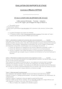 EVALUATION DES RAPPORTS DE STAGE Licences et Masters ESTHUA