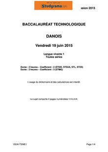 Sujet BAC TECHNOS 2015 Danois LV1