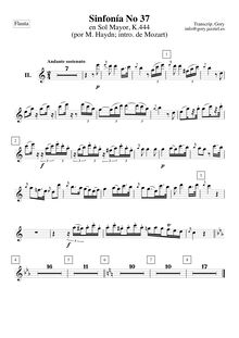 Partition flûte, Symphony No.37, G major, Mozart, Wolfgang Amadeus