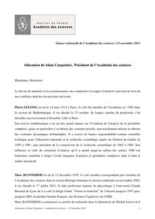 Allocution d Alain Carpentier Académie des sciences novembre
