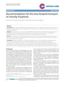 Recommendations for the intra-hospital transport of critically ill patients