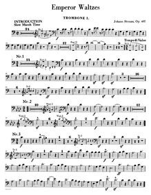 Partition Trombones 1, 2, basse, Kaiser-Walzer, Strauss Jr., Johann