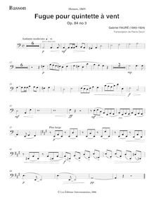Partition basson , partie, Huit Pièces Brèves, Op.84, Fauré, Gabriel