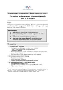 Prévention et traitement de la douleur postopératoire en chirurgie buccale - Pain after oral surgery - Quick reference guide