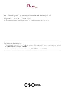 P. Moral-Lopez, Le remembrement rural. Principes de législation. Etude comparative - note biblio ; n°4 ; vol.14, pg 820-821