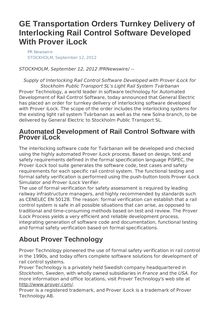 GE Transportation Orders Turnkey Delivery of Interlocking Rail Control Software Developed With Prover iLock