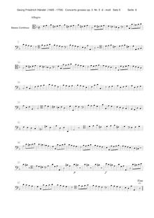 Partition Continuo, Concerto Grosso en D minor, HWV 316, D minor