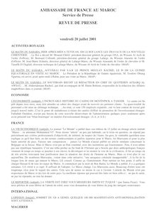AMBASSADE DE FRANCE AU MAROC Service de Presse REVUE DE PRESSE