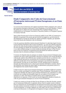 Etude comparative des Codes de Gouvernement d Entreprise intéressant l  Union Européenne et ses Etats