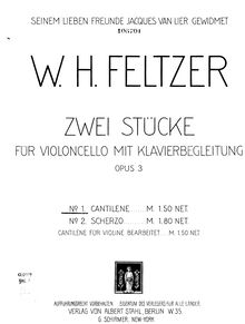 Partition de piano, 2 Stücke, Op.3, 2 Pieces, Op.3, Feltzer, Willem