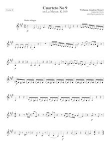 Partition violon II, corde quatuor No.9, A major, Mozart, Wolfgang Amadeus
