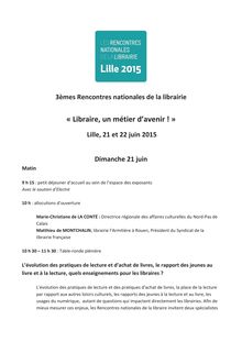 Programme des Rencontres nationales de la librairie 2015