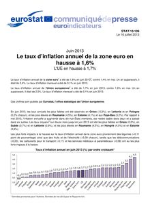Juin 2013 - Le taux d’inflation annuel de la zone euro en hausse à 1,6% 