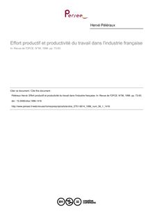 Effort productif et productivité du travail dans l industrie française - article ; n°1 ; vol.56, pg 73-93