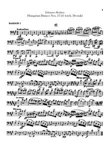 Partition basson 1, 2, 21 Hungarian Dances (orchestre), Brahms, Johannes
