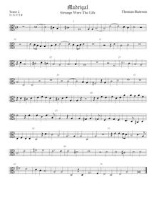 Partition ténor viole de gambe 2, alto clef, pour First Set of anglais Madrigales to 3, 4, 5 et 6 voix
