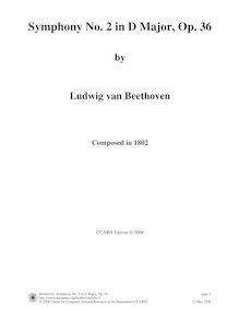 Partition complète, Symphony No.2, D major, Beethoven, Ludwig van par Ludwig van Beethoven
