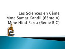 Les Sciences en 6ème Mme Samar Kandil