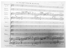 Partition Anthem: O Clap Your mains, pour Celestial Chorister, being a 2nd Set of Original psaumes, hymnes & hymnes, Including 1 Sanctus 1 Kyrie Eleison, & 4 Double Chants en Score. Carefully figured & Chorded pour pour orgue, Piano Forte &c. By pour late Joseph Williams, Coal Miner of Tipton, Who was accidentally killed on pour Himley Road, on Monday, 14 April, 183, Published by pour Friends of pour Deceased pour pour benefit of pour Widow & 6 petit Children.