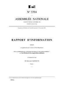 Rapport d'information déposé par la Commission de la défense nationale et des forces armées sur la réforme de la coopération militaire
