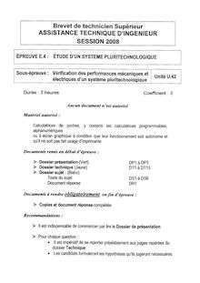Btsating verification des performances mecaniques et electriques d un systeme pluritechnologique 2008