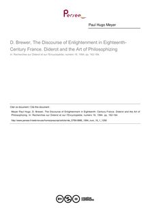 D. Brewer, The Discourse of Enlightenment in Eighteenth- Century France. Diderot and the Art of Philosophizing  ; n°1 ; vol.16, pg 162-164