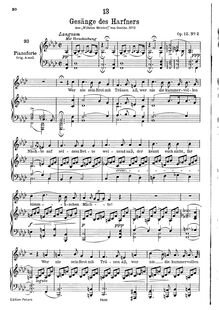 Partition , Wer nie sein Brot, Harfenspieler I, D.478 (Op.12 No.1)